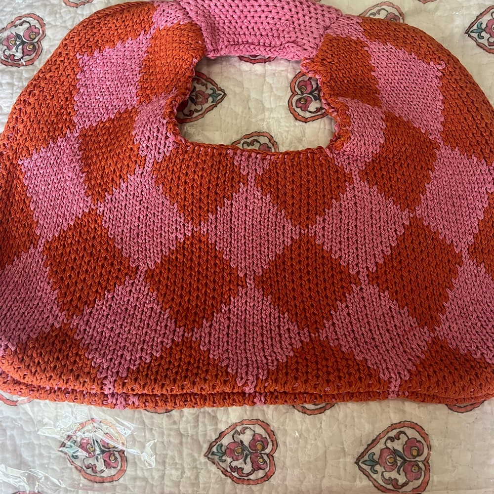 Pink and Orange Argyle Knit Bag